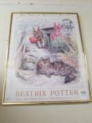 A framed and glazed Beatrix Potter poster.