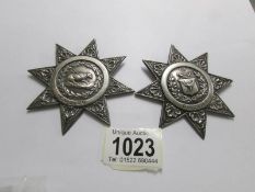 2 silver badges for The Ancient Order of Foresters, hall marked Hilliard & Thomason,