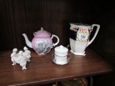 A fine Shelley mustard pot in silver plate stand, a continental mustard stand with spoon,