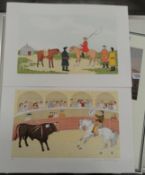 2 limited edition French artist proof lithograph prints (10/20) - Mongolian horse scene and Spanish
