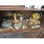 A mixed lot of brass ware including gong, bellows etc.