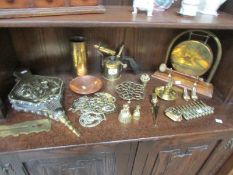 A mixed lot of brass ware including gong, bellows etc.