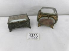 2 French metal and glass trinket boxes.
