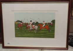 A framed and glazed signed French artist proof limited edition lithographic print (30/38) of a polo