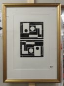 A framed and glazed signed (indistinct) abstract lino cut artist proof print, limited edition,