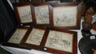 A set of 6 black and white framed prints illustrating early 19th century farming.