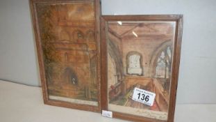 2 framed and glazed studies of St, Mary's church.