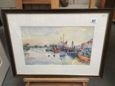 A watercolour of boating scene at Brayford Pool, Lincoln,