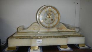 Adrien Aine A Toulon open encasement marble & gilt mantel clock with pendulum & key