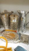 A mixed lot of silver plate including gravy boat, spills, box etc.