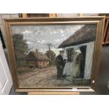 An oil on canvas of a postman in village signed Oskar Stoak