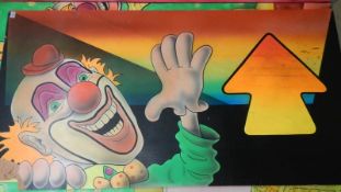 A clown waving panel, a/f.