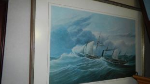 A framed and glazed nautical print.