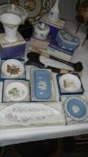 A mixed lot including Wedgwood, Royal Worcester, tribal ware, plaque of farmyard etc.