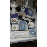 A mixed lot including Wedgwood, Royal Worcester, tribal ware, plaque of farmyard etc.