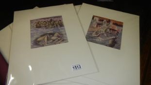 3 Henry Moore Shelter sketch prints C.1940. 3 Elisabeth Frink prints C.