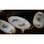 3 gilt mounted porcelain serving dishes.