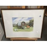 A watercolour painting of Romany Gypsy caravan and horse scene signed Lionel