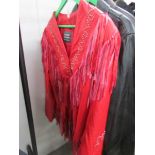 A red leather jacket by Attraction with stud and fringe detailing, no marked size.