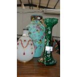 3 decorative glass vases.