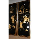 A pair of Japanese lacquered and mother of pearl panels.
