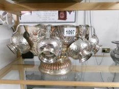 A large Sheffield plate punch bowl with cups, (some plate wear).