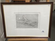 An artist proof etching of reclining nude signed J.L.