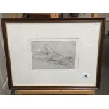 An artist proof etching of reclining nude signed J.L.