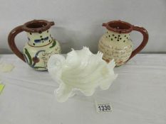 2 Aller Vale puzzle jugs (one a/f) and a Royal Worcester shell dish.