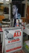 A collection of boxing memorabilia including framed and glazed Muhammad Ali poster,