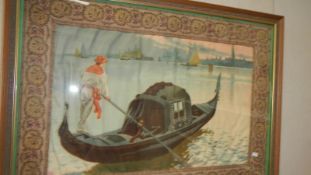 A framed and glazed fabric Venetian scene.