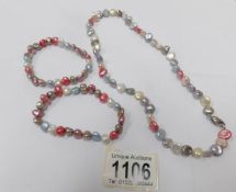 A Honora Keishi pearl necklace with 2 bracelets in wild flower colours.