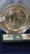 A boxed sterling silver Queen Elizabeth and Prince Philip 1947-1972 anniversary plate with hall