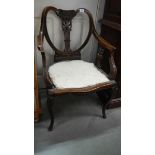 A Victorian inlaid elbow chair, a/f.