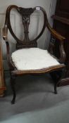 A Victorian inlaid elbow chair, a/f.