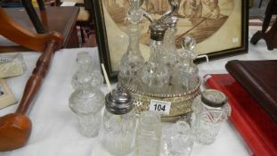 A mismatched glass cruet set and assorted cruet bottles, some a/f.