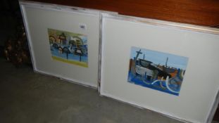 A pair of Cornish school boat abstract studies in acrylics, one entitled 'St.