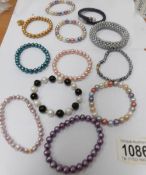 Twelve assorted Honora pearl bracelets.