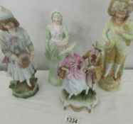 4 various continental bisque porcelain figures.