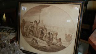 An early oval sepia print 'The Embankment' in black gilt frame.