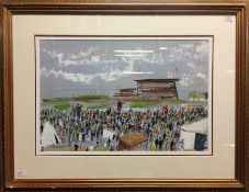 A John Paddy Carstairs (1910-1970) gouache painting entitled 'At the Races' signed with labels
