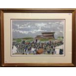 A John Paddy Carstairs (1910-1970) gouache painting entitled 'At the Races' signed with labels