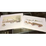 2 limited edition French artist proof lithographic prints - 50/67 horses pulling wagon of logs in