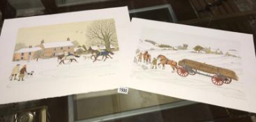 2 limited edition French artist proof lithographic prints - 50/67 horses pulling wagon of logs in