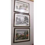 3 framed and glazed Japanese scenes.