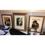 3 framed & glazed advertising prints,