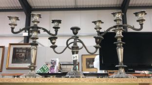 3 x three armed white metal candlesticks