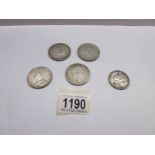 4 silver coins including 1902 crown, 1820 crown,
