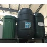 2 plastic water butts (100 + 210 litre) and a green plastic dustbin