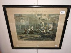 A framed & glazed print 'The first steeple chase on record, the finish' after H.